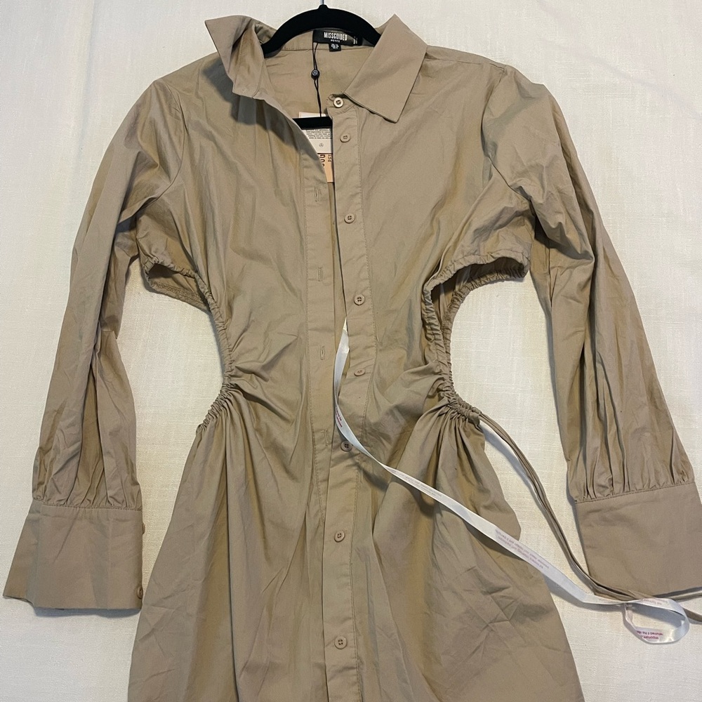 Missguided tan cut out long sleeve dress